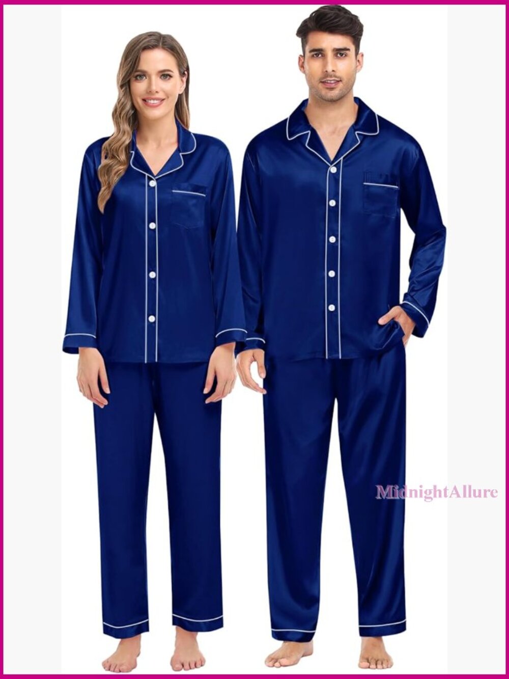 Women's Satin Long Sleeve Button Down Pajama Set 2 Pieces